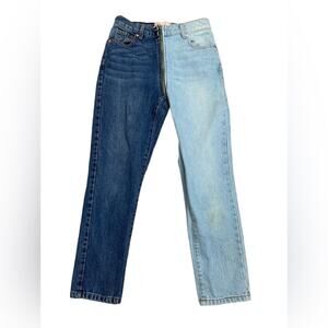 Revice womens size 27 two tone denim zipper blue jeans straight leg